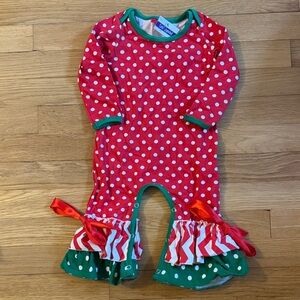 Christmas Red and Green Polka Dot Baby Bell Bottom Onesie